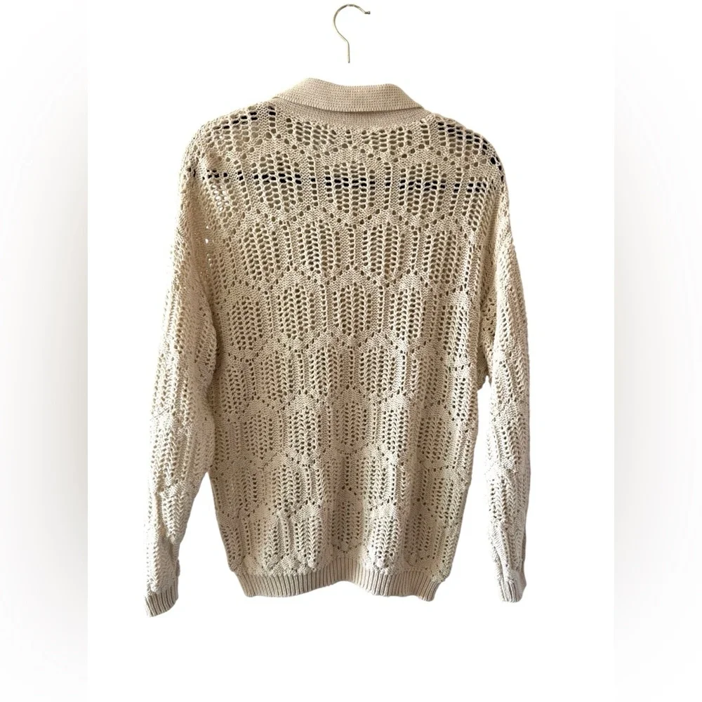 ZARA Crochet Light Beige Open-Knit Polo collar  Sweater size M